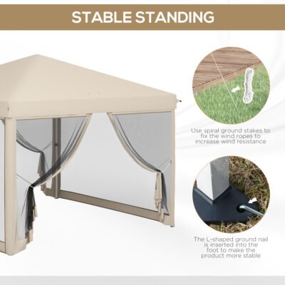 210D Oxford 10' X 10' Pop Up Canopy Tent With Netting, Instant Screen Room House, Tents For Parties, Height Adjustable, With Carry Bag, For Outdoor, Garden, Patio