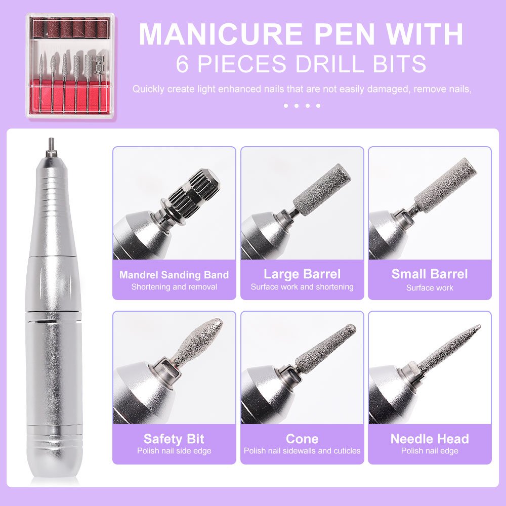 Electric Nail Drill Professional 45000RPM - Rechargeable Nail Drill Kit Portable Electric Nail File With Complete Bits For Acrylic Nails Gel Polishing Removing - Image 7