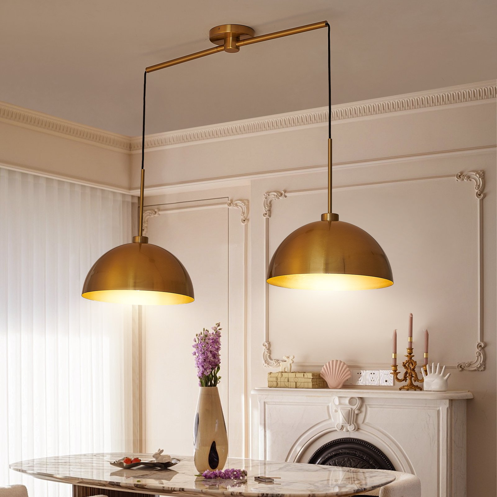 41 Industrial Modern Copper Color Double Pendant Light - Adjustable Ceiling Hanging Lamp With Bright Finish For Dining Room, Kitchen, Or Living Room -Stylish And Durable Lighting Fixture No Bulbs - Image 4