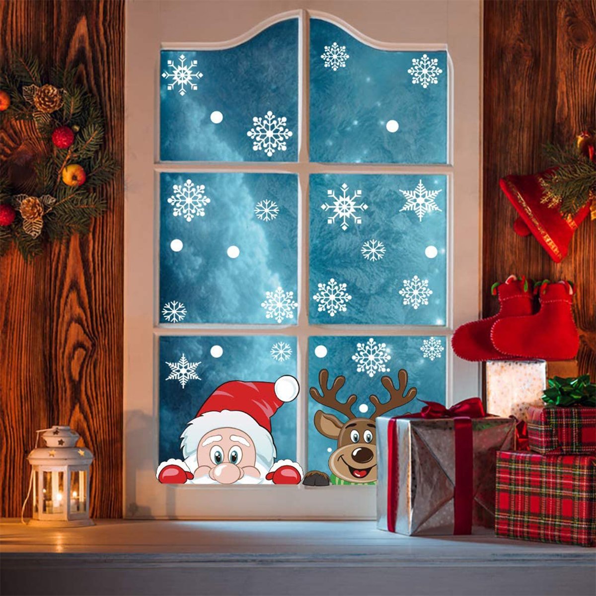 4Sheets Christmas Snowflake Window Clings Stickers For Glass Reusable Double Sided Self Adhesive Static Stickers Xmas Snowflake Reindeer Santa Window Decals Decorations Stickers For Christmas Window D - Image 5