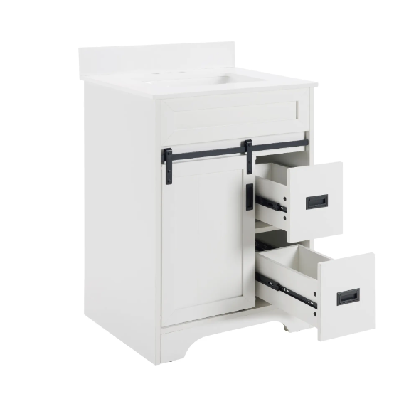 24 Bathroom Vanity With Single Sink Combo, Farmhouse Undermount Bathroom Sink Cabinet With Sliding Barn Doors And 2 Drawers, Freestanding Bathroom Vanities,White - Image 4