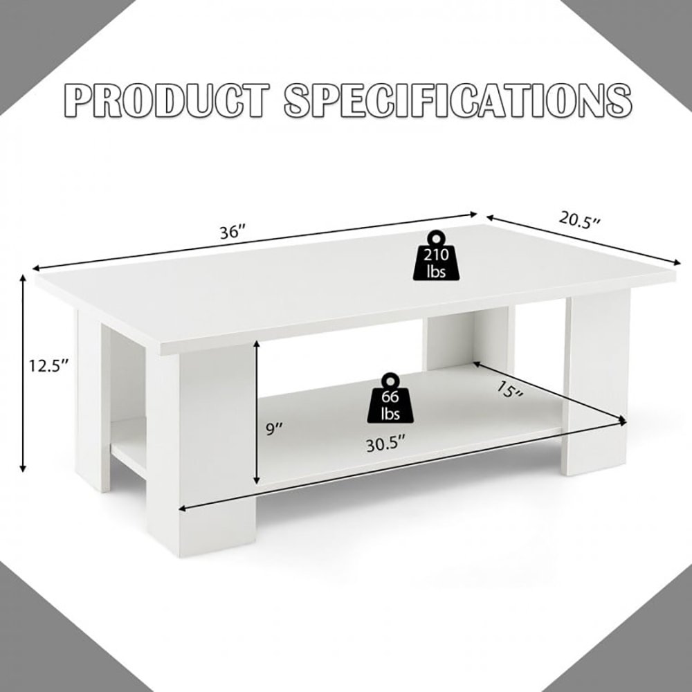 Large 41 Inch 2-tier Wooden Modern Coffee Table With Storage Shelf - Image 5