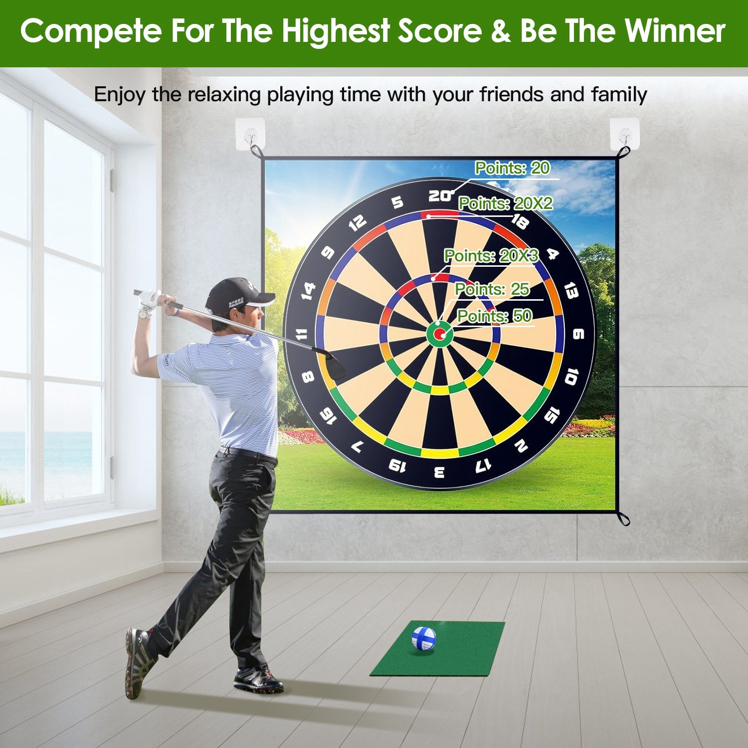 Golf Chipping Dart Game Mat Set With 20 Sticky Balls Ground Stakes Hanging Hooks Carrying Bag Indoor Outdoor Golf Hitting Training Game Mat For Kids Beginners - Image 8