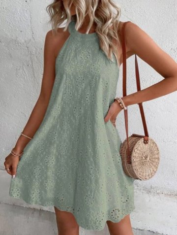 Summer New Women's Lace Solid Color Sleeveless Button Dress - Image 13
