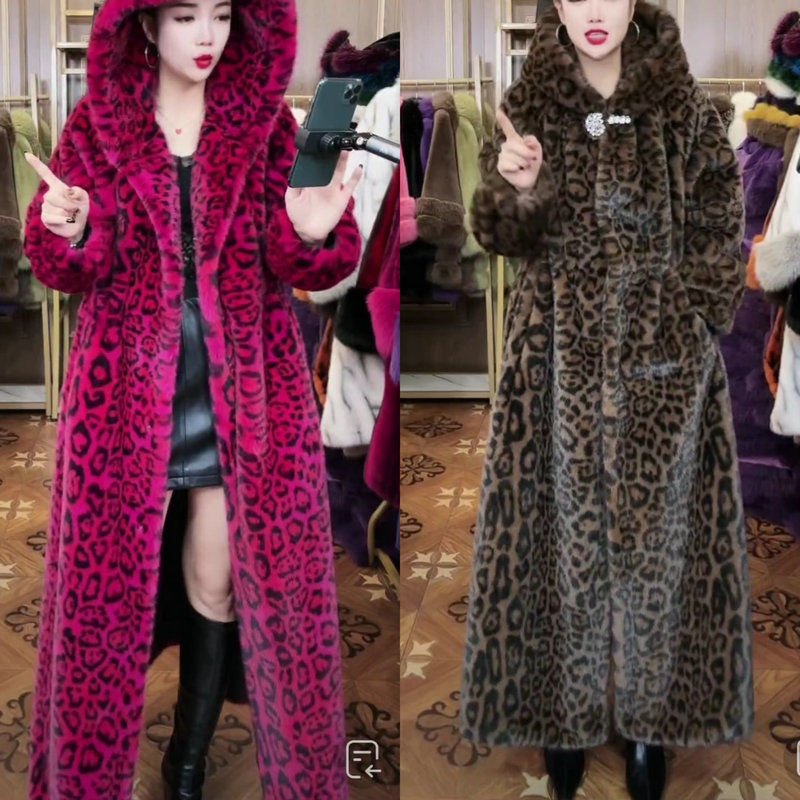 Loose Plus Size Long Leopard Print Fur Coat - Image 2