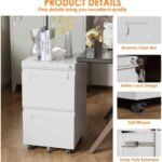 2 Drawers Mobile File Cabinet, Metal Under Desk Cabinet With Lock, For Office & Home, Legal Letter Size, Assembly Required White