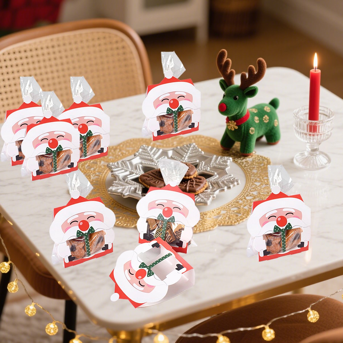 3D Christmas Goody Gift Boxes With Transparent Bags For Holiday Xmas Goodie Paper Boxes, School Classroom Party Favor Supply, Santa Claus Design Candy Treat Cardboard Cookie Box For Xmas G - Image 7