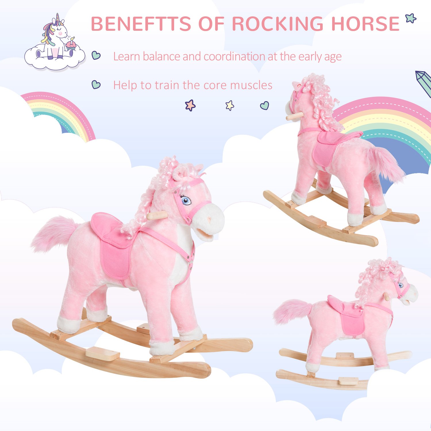Plush Rocking Horse, Realistic Sounds, Swinging Tail, Pink, Ideal Birth Gift, Joyful Engaging, For 3 Years - Image 3