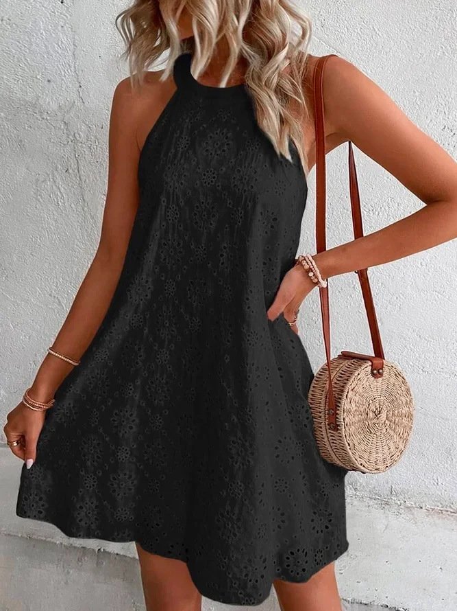 Summer New Women's Lace Solid Color Sleeveless Button Dress - Image 5