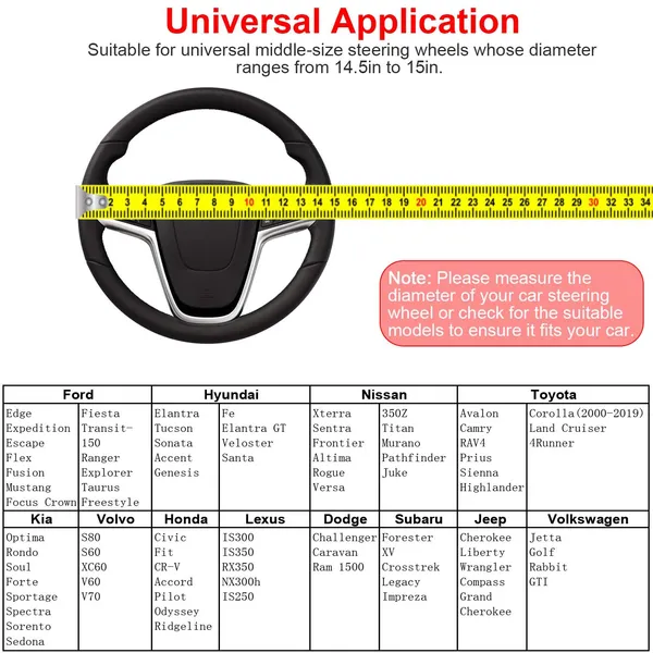 Steering Wheel Cover 14.5in-15in Diameter Universal Fiber Leather Car Steering Wheel Protector - Image 4