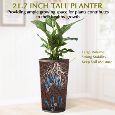2 Pack Tall 21.7 In Planters For Outdoor Plants Modern Tall Square Planter Box Indoor Outdoor Porch Patio Flower Pot Modern Big Tapered Matte Tree Flower Pot For Garden,  Brown