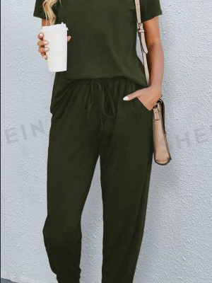 Solid Round Neck Tee & Pants Set