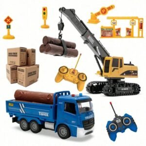Kids 2 In 1 RC Crane Truck. An Educational Construction Toy With Flashing Lights, Logs, And DIY Accessories. A Fun And Interactive Christmas Present That Encourages Creativity And Problem Solving.
