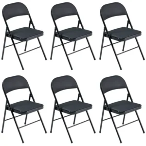 6pcs Elegant Foldable Iron & PVC Chairs For Convention & Exhibition Black