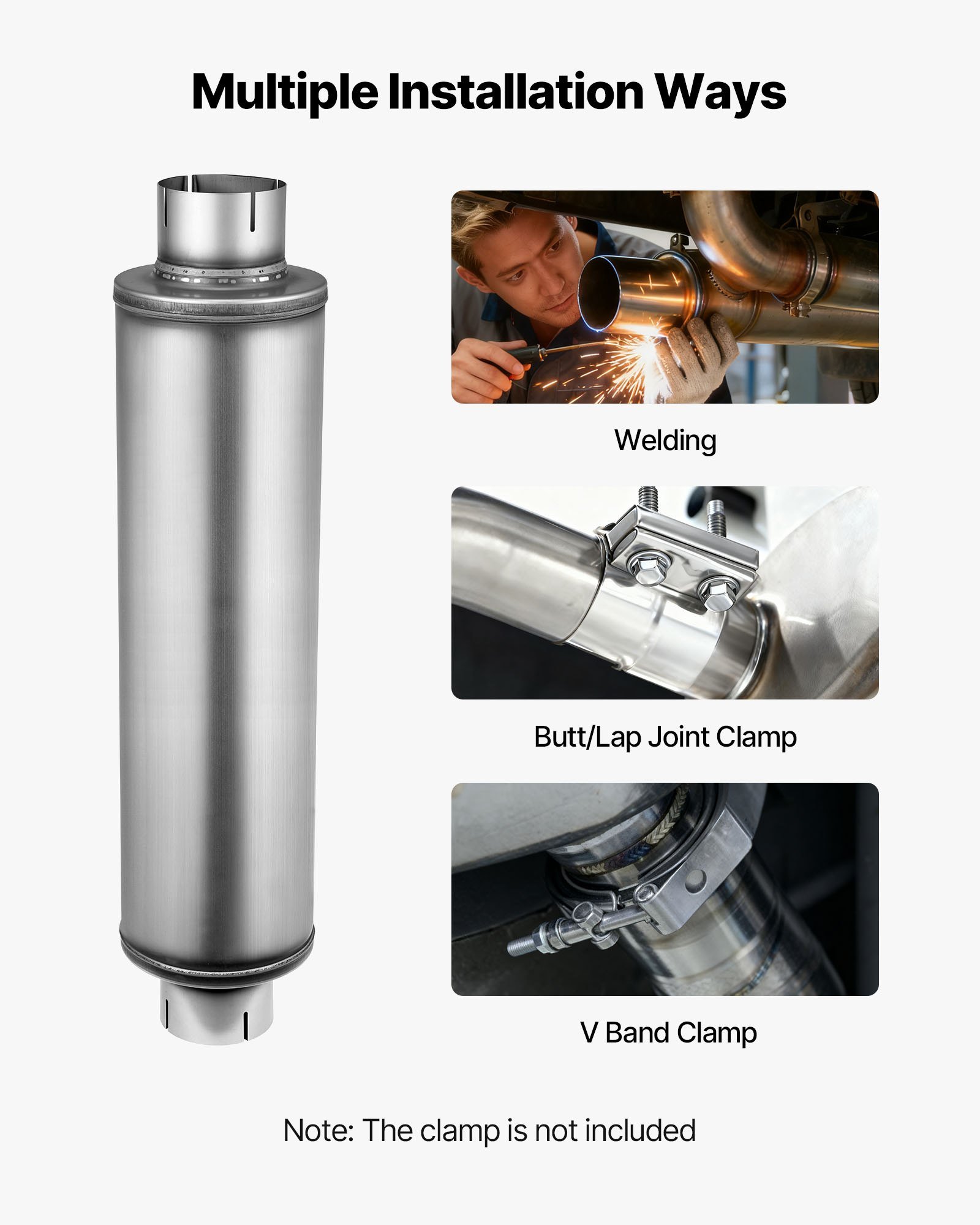 Exhaust Muffler, 4 Inch Inlet & Outlet, 30 Inch Overall Length Stainless Steel Exhaust Tip, Universal Resonator Round Body, High Performance For Trucks, Sedans, Sports Cars, SUVs & Daily Drivers - Image 5