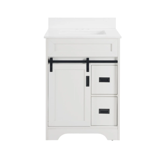 24 Bathroom Vanity With Single Sink Combo, Farmhouse Undermount Bathroom Sink Cabinet With Sliding Barn Doors And 2 Drawers, Freestanding Bathroom Vanities,White - Image 8