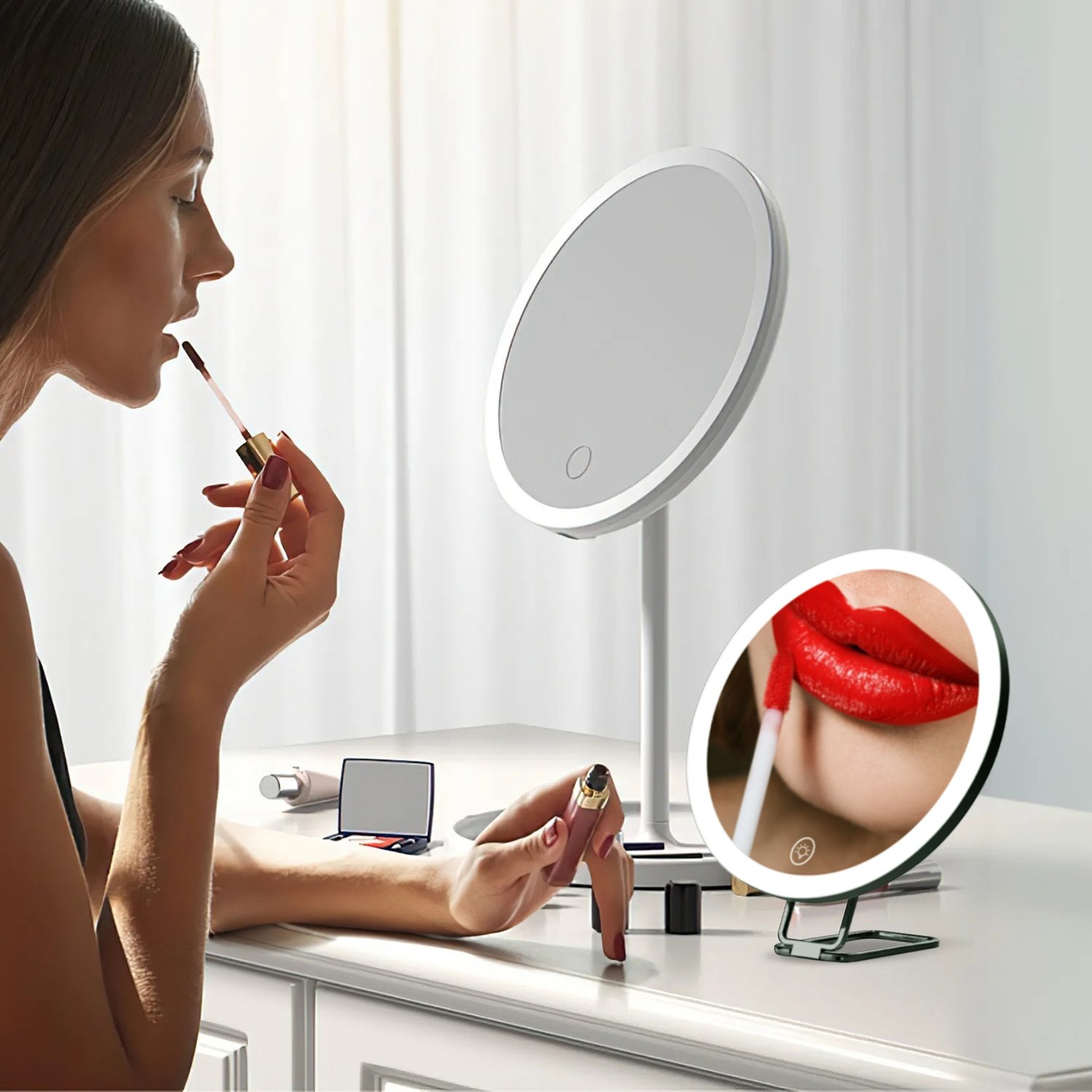 White-Black Options -- 1Pc 30X Magnifying Mirror With Light For Gift 3 Colors Dimmable Brightness Included Tweezer Scissor Travel Magnifying Makeup Mirror With Suction Cup 360 Degree Adjustable Stand - Image 10