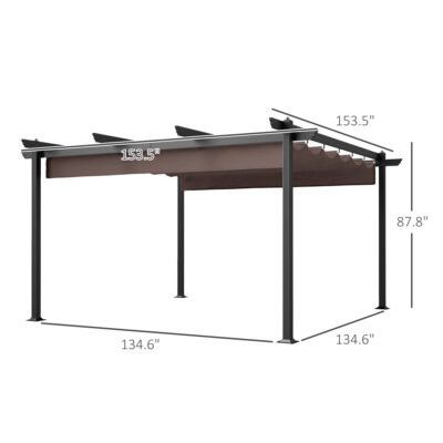 13' x 13' Aluminum Retractable Pergola Canopy, Outdoor Pergola for Garden, Patio, Backyard, Deck, Brown