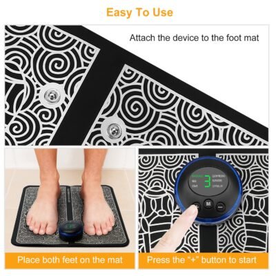 EMS Foot Massage Pad Electric Stimulator Massager Unit Rechargeable Leg Reshaping Muscle Pain Relax Massage Mat W-6 Modes 9 Intensity Levels