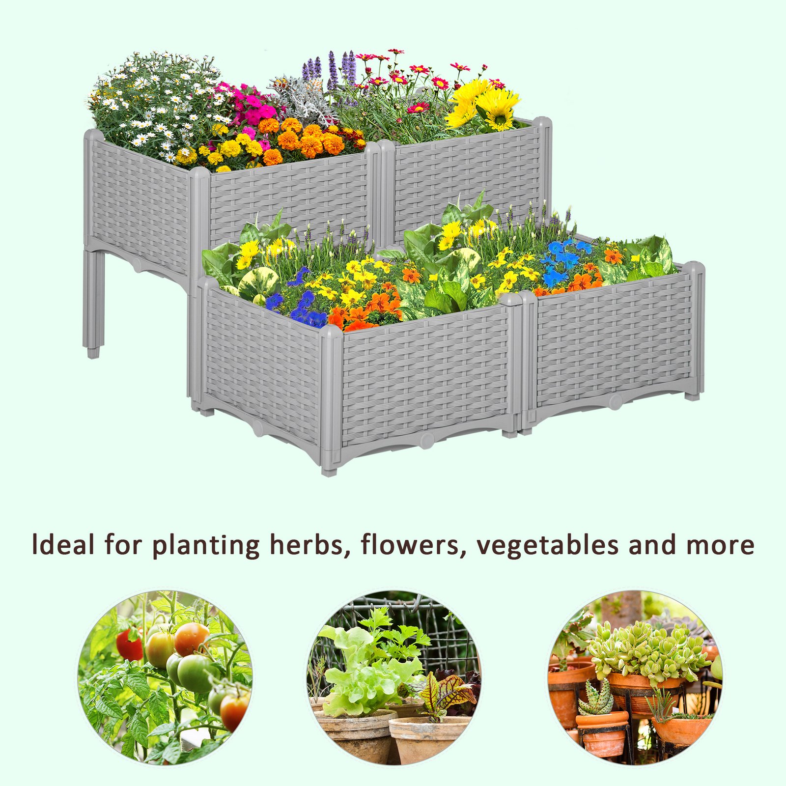 4-Piece Raised Garden Bed with Legs, Self-Watering Planter Box Raised Bed to Grow Flowers, Herbs & Vegetables, Gray - Image 6