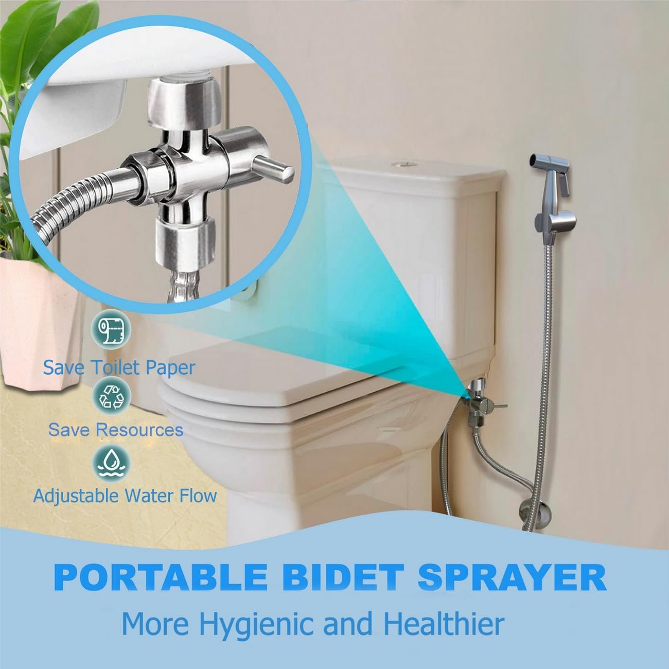 Handheld Bidet Sprayer For Toilet, Jet Sprayer For Toilet Muslim Shower, Adjustable Cloth Diaper Sprayer Bidets Attachment For Toilet, Toilet Bidet Sprayer With Bidet Hose For Feminine Wash - Image 6