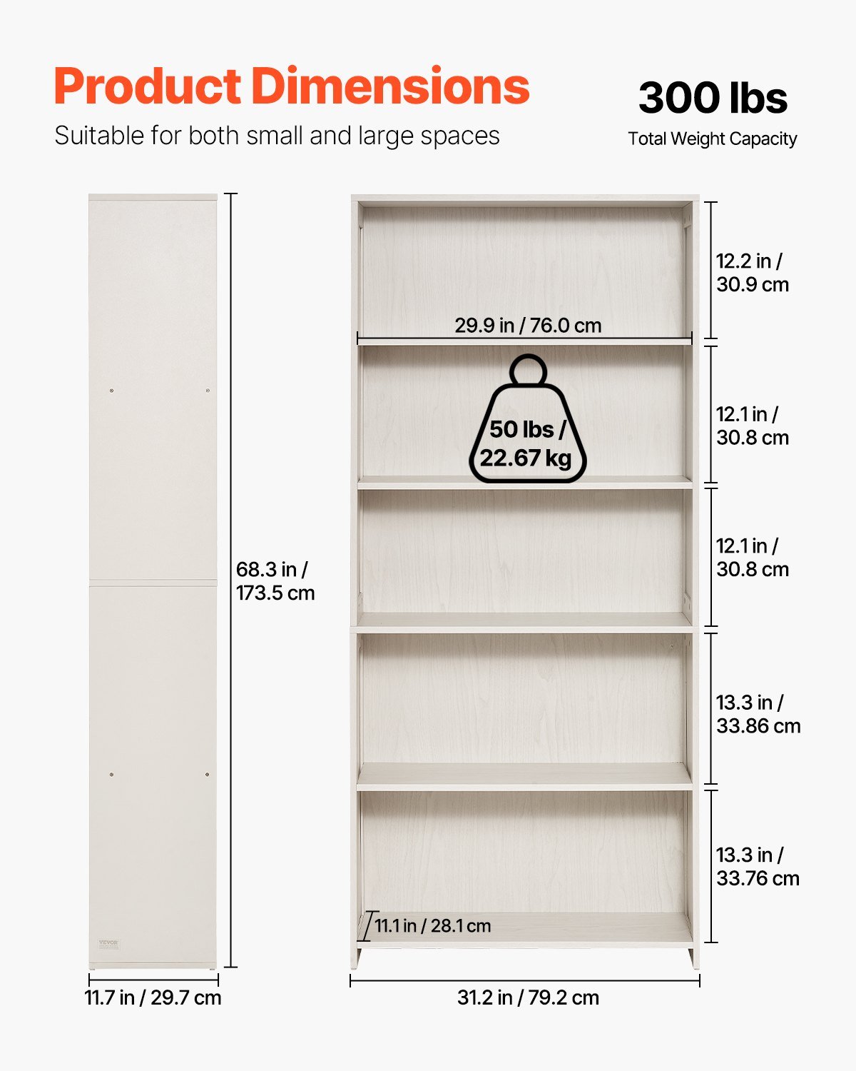 5 Tiers Wide Bookshelf, 68 In Wooden Open Bookcase With Display Storage Organizer Shelf, Freestanding Tall Display Floor Bookcase Bookshelf For Library, Bedroom, Living Room, Office, White - Image 2