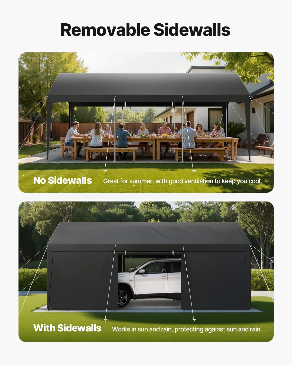 Carport, 10 X 20 FT Outdoor Car Canopy, Potable Carport With Removable Sidewalls & Door, Heavy Duty Car Shelter, UV-Resistant & Water-Resistant, All-Season Protection For Automobile Boat Grey - Image 5