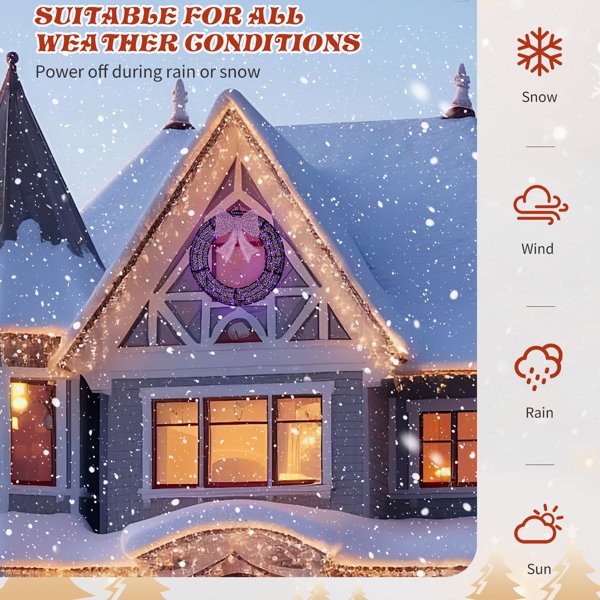 36in Pre-lit Outdoor Christmas Wreath Decoration, Lighted Metal Wreath With Purple Bow, Remote Control LED Lights With Timer, For Front Door Gate Wall Indoor Outdoor Holiday Party - Image 3