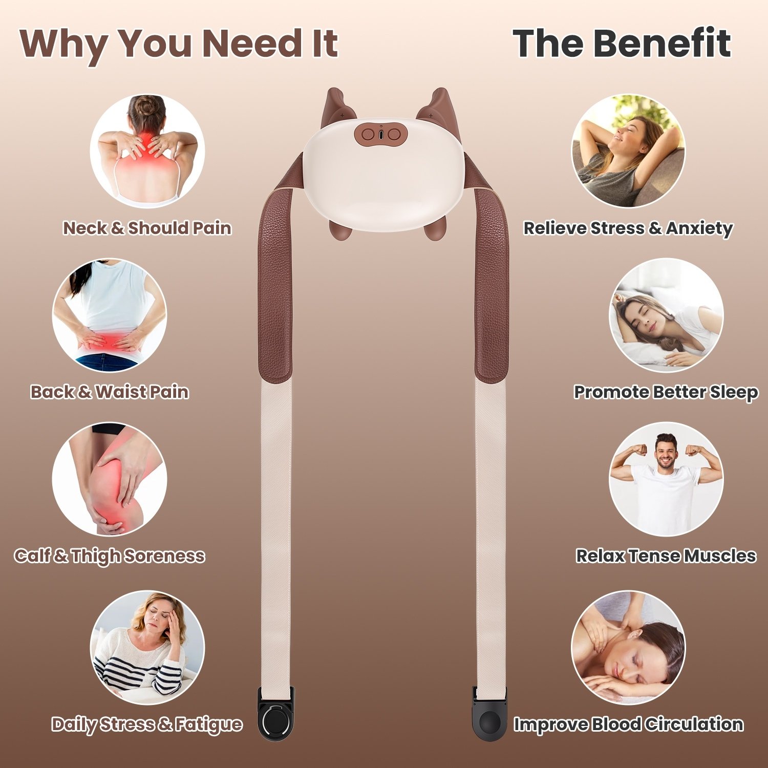 Cordless Shiatsu Neck Massager With Heat, 4 Silicone Massage Nodes, 3 Intensity Levels & 2 Heat Settings, 2000mAh Rechargeable With 10 Mins Timer, Deep Tissue Massager For Neck Shoulder Back Leg - Image 7