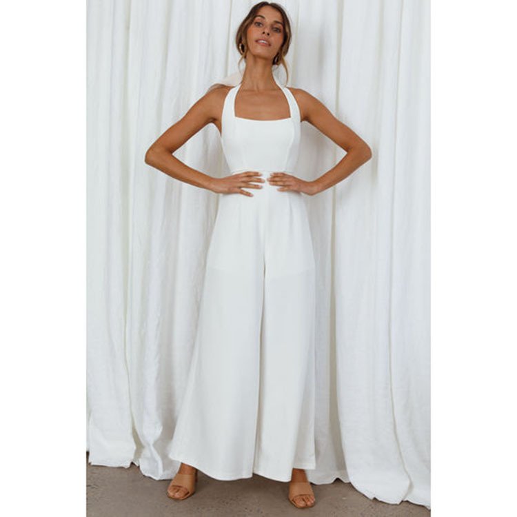 Women's Pure Color Halter Backless Wide Leg Leisure Jumpsuit - Image 2