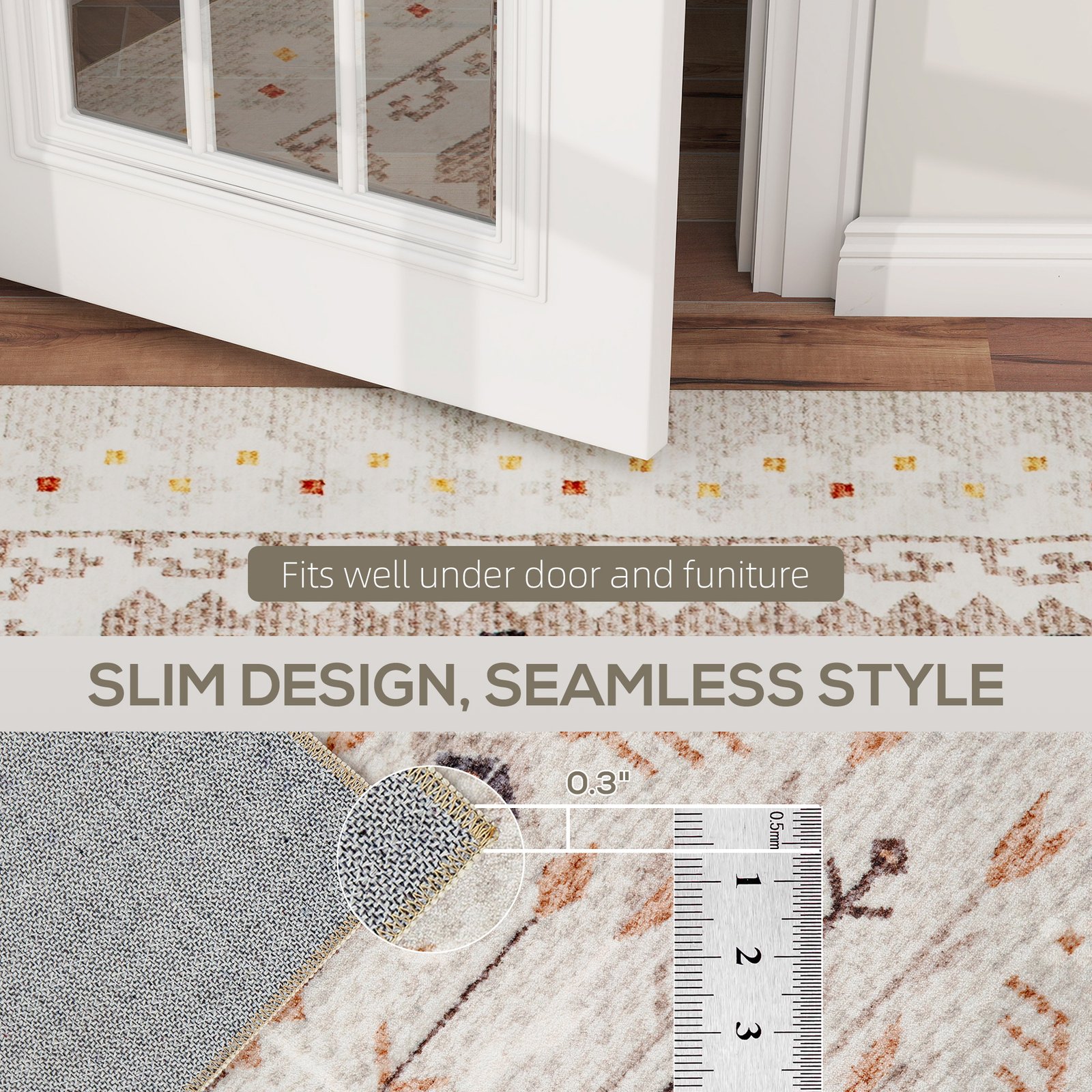 Machine Washable Area Rug 8x10, Non-Slip Boho Flannel Print Floor Carpet For Living Room, Bedroom, Dining Room, Brown - Image 5