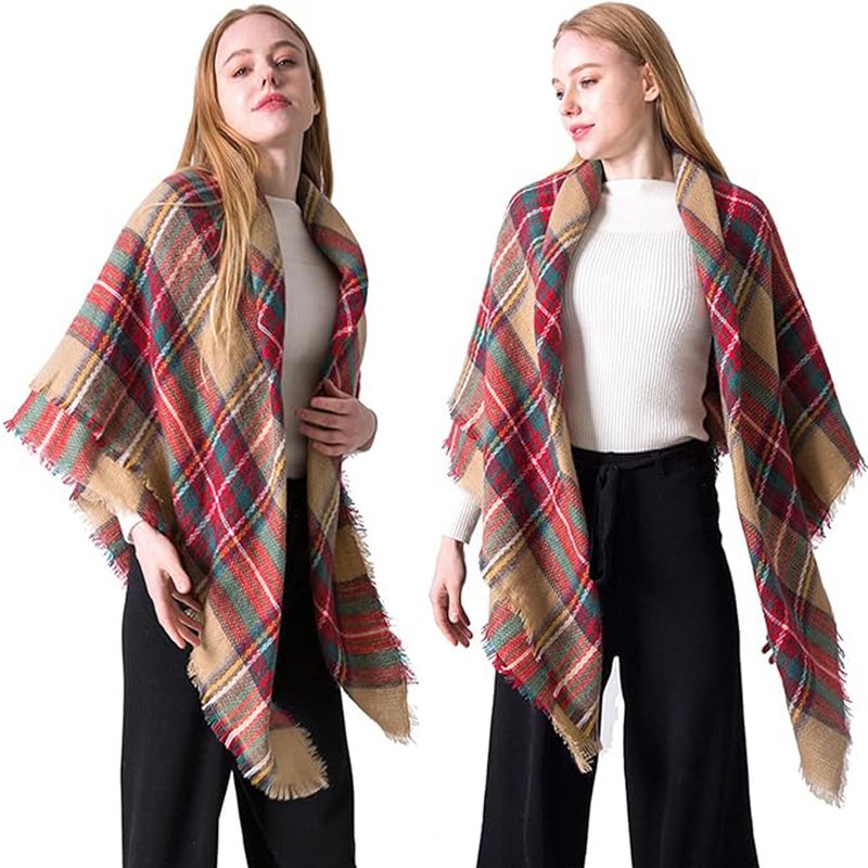 59 X 59in Women Scarf Plaid Tassel Soft Warm Blanket Scarves Womens Shawl Wrap - Image 3