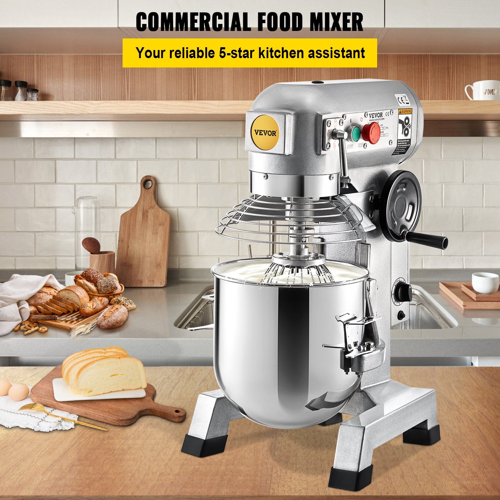 Commercial Food Mixer, 10Qt Commercial Mixer With Timer Function, 450W Stainless Steel Bowl Heavy-duty Electric Food Mixer, 3-speed Adjustable 113/184/341 RPM - Image 2