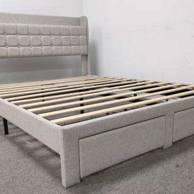 Upholstered Bed Frame With 2 Storage Drawers, Full Size,Platform Bed With Headboard And Sturdy Metal Frame,Beige