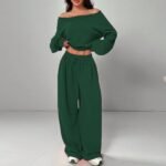 Women's Fashion Slim-fit Off-the-shoulder Navel Solid Color Casual Pants Suit