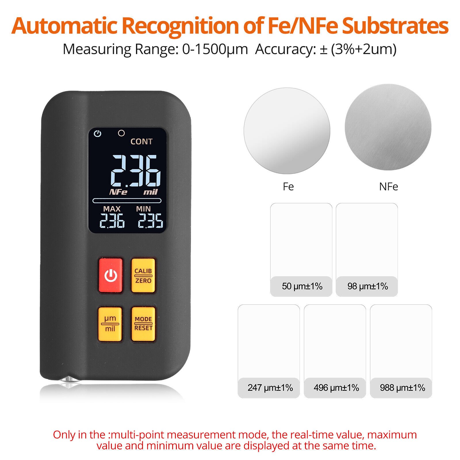 LCD Digital Thickness Gauge Car Coating Paint Film Depth Tester Fe NFe Probe - Image 2