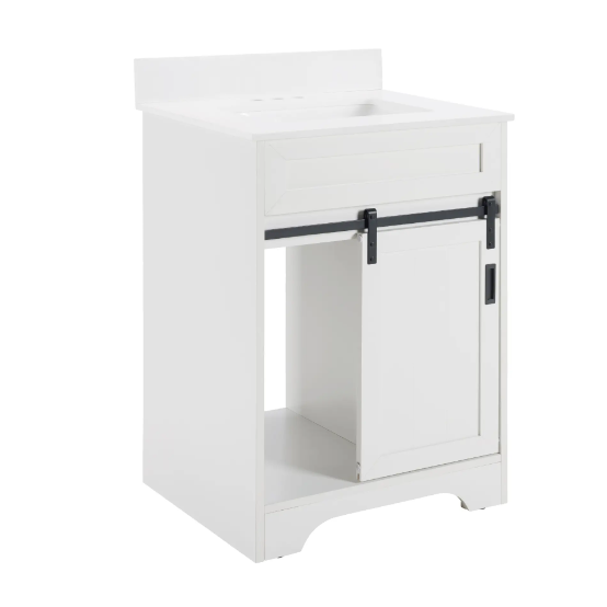 24 Bathroom Vanity With Single Sink Combo, Farmhouse Undermount Bathroom Sink Cabinet With Sliding Barn Doors And 2 Drawers, Freestanding Bathroom Vanities,White - Image 10