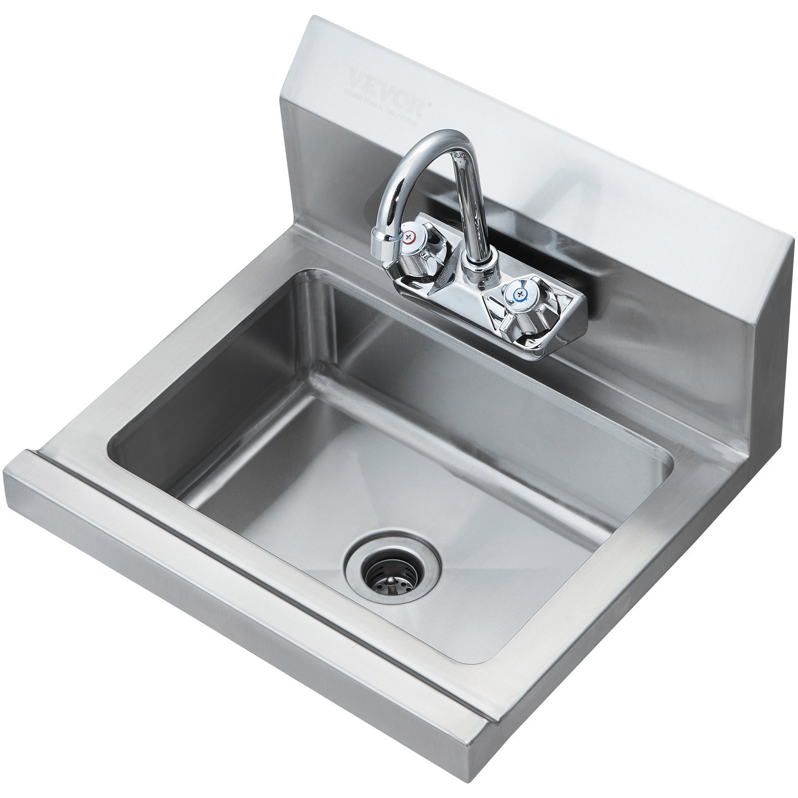 Commercial Hand Sink With Faucet, Stainless Steel Sink For Washing, Small Hand Washing Sink, Wall Mount Hand Basin, Utility Sink For Restaurant, Kitchen, Bar, Garage And Home, 17 X 12.8 Inch