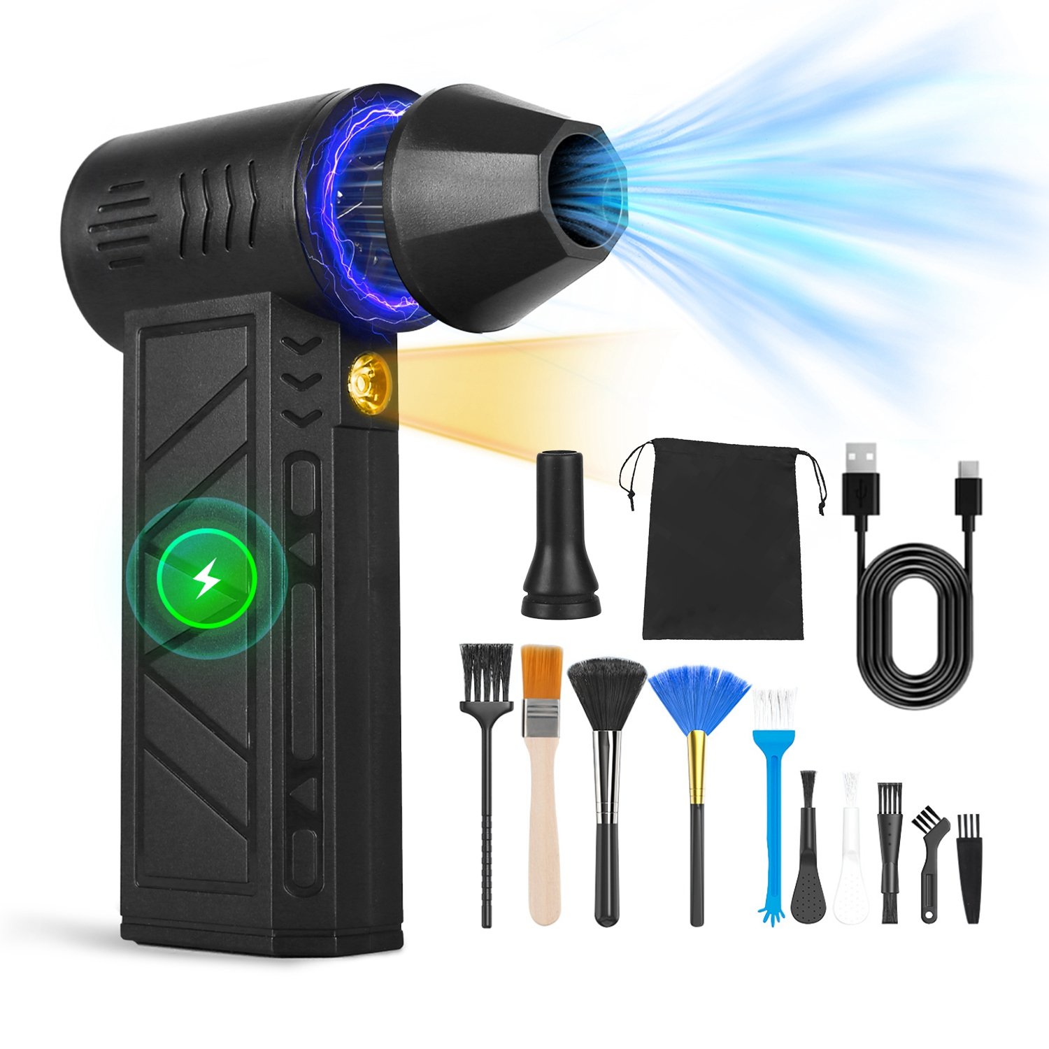 1Pc Compressed Air Duster With LED Light Up To 150000RPM Speed For PC Keyboard Cleaning High Speed Rechargeable Cordless Air Blower With 4 Speeds For Home Car Outdoor - Image 10