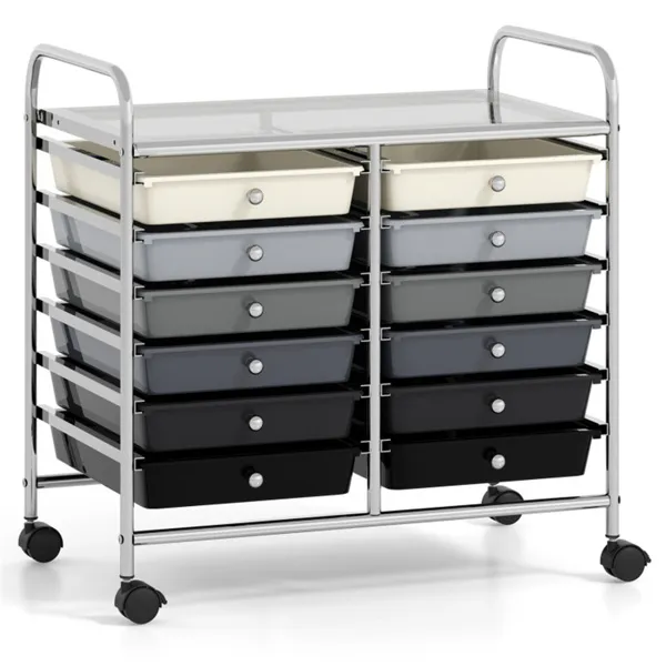 12-Drawer Rolling Storage Cart - 2-Row 10-Storey, Multicolor Drawers, 4 Wheels (2 Brake), -Gray - Image 3