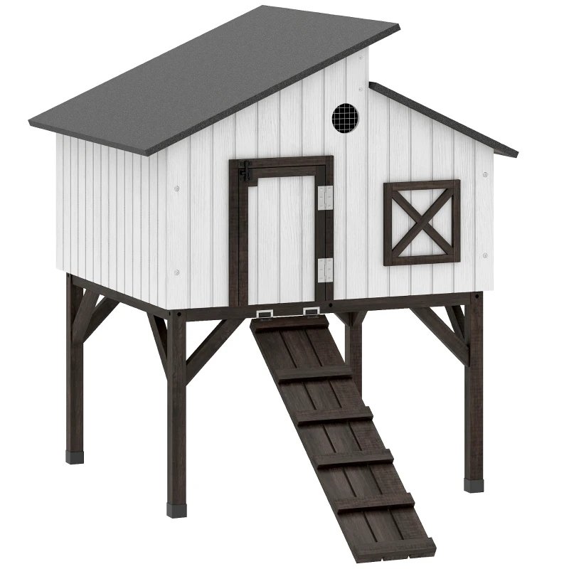PawHut Chicken Coop Hen House With Nesting Box, Elevated Rabbit Hutch With Ramp, Asphalt Openable Roof And Elevated Legs - Image 2