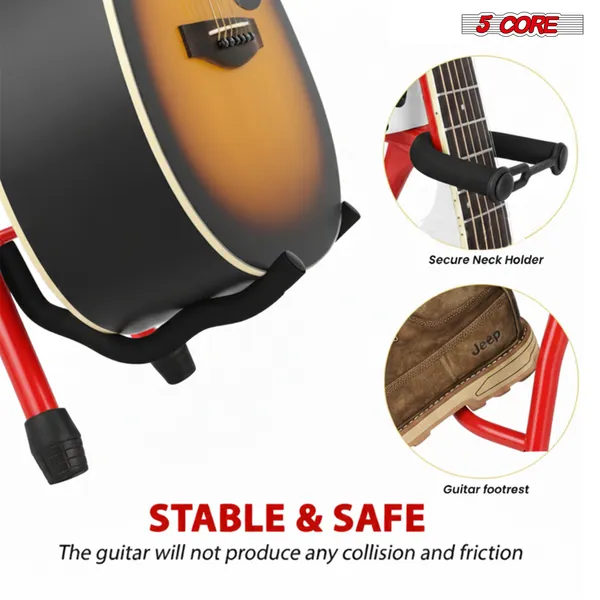5Core Guitar Stool 3.15" Padded Chair W Backrest Foldable Music Seat Built In Foot Rest Guitar Stand - Image 2