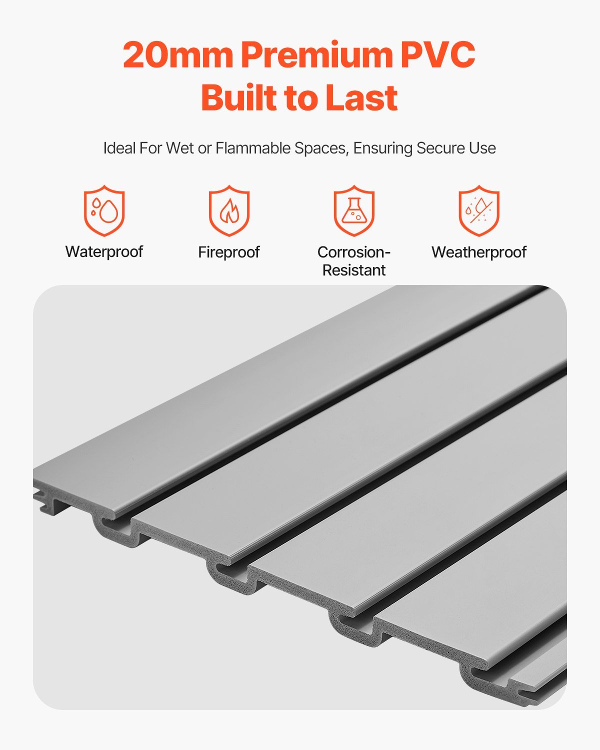 Slat Wall Paneling, 8 X 4 Ft, PVC Garage Slatwall With Modular Design, Grey Slat Wall Easy-to-Install Adjustable Slatwall Panel With Coupling Structure & DIY Cutting, Fits For Storage & Display - Image 3