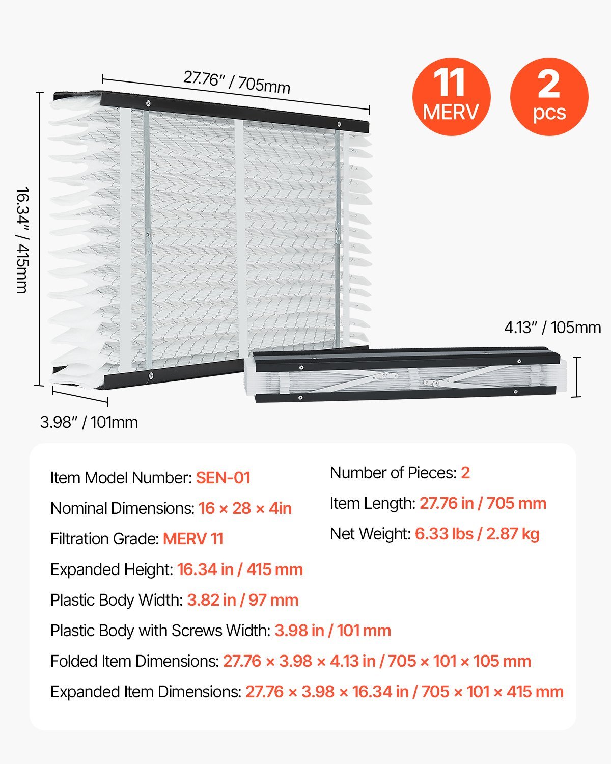 Air Filters MERV 11 Electrostatic Pleated HVAC Furnace Filter 2-Pack 16 X 28 X 4 - Image 9