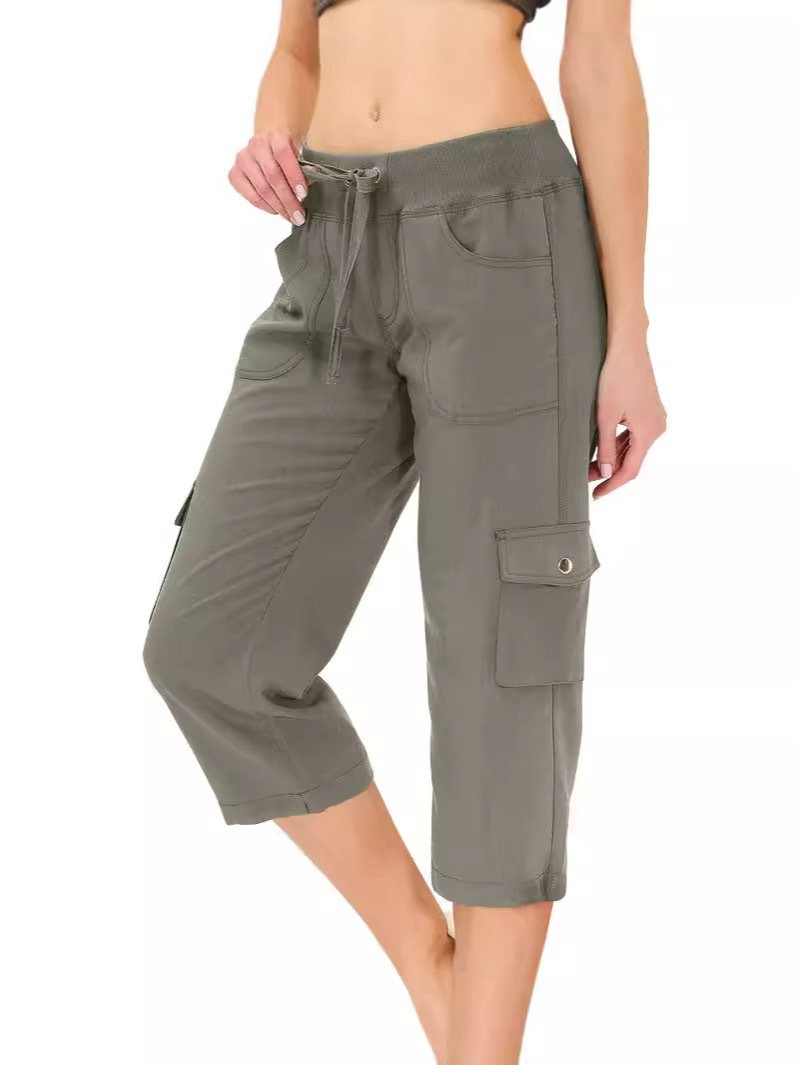 Women's Solid Color Drawstring Fitness Running Cropped Pants - Image 8