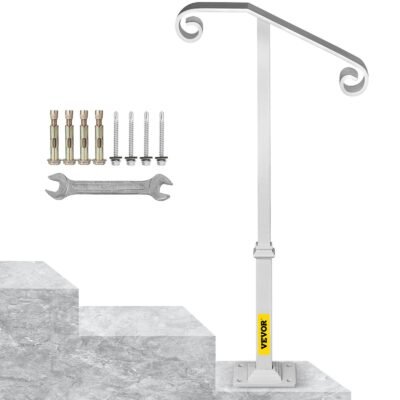 Single Post Handrail White Wrought Iron Post Mount Step Grab Supports Fits 1 Or 2 Steps Grab Rail Single Post Railing