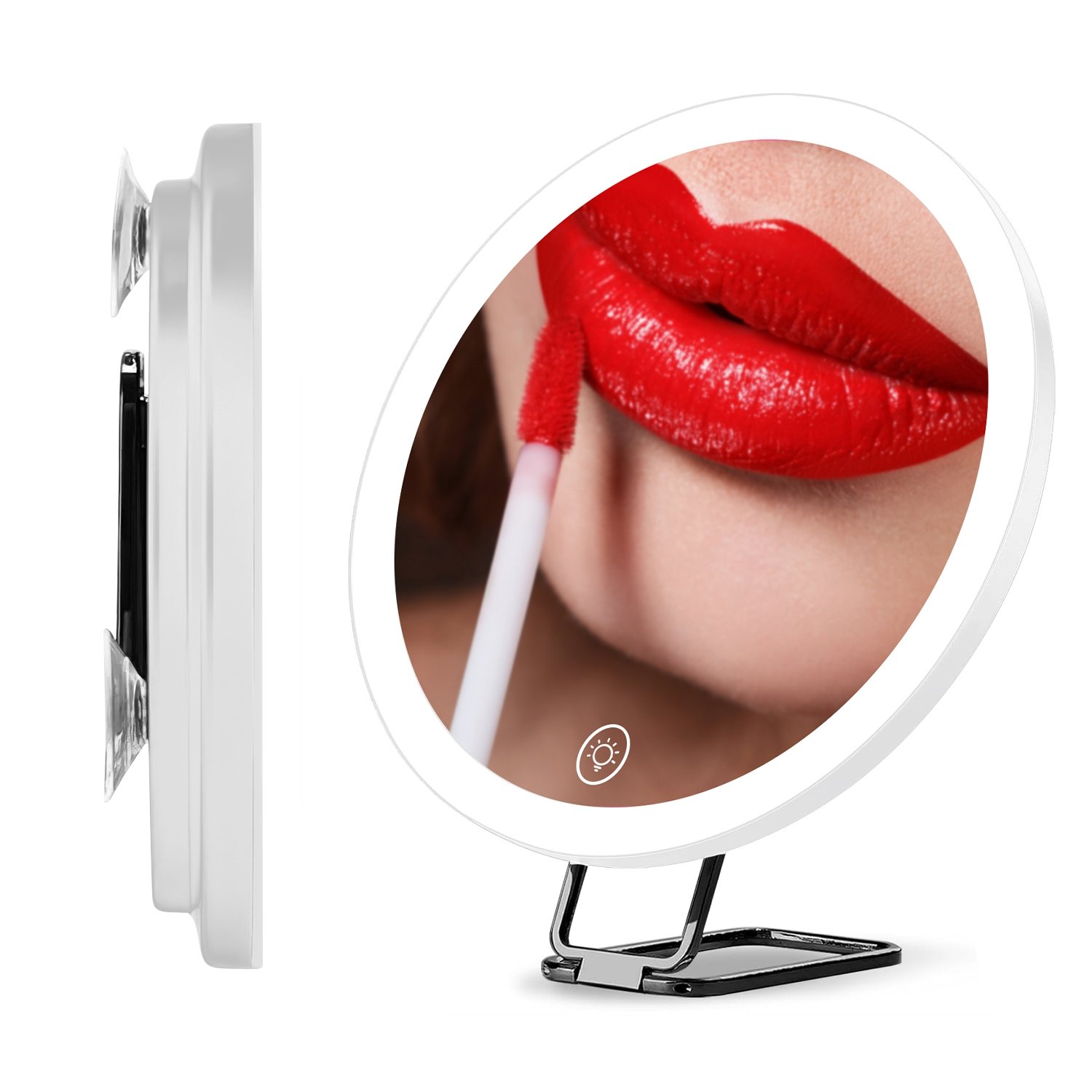 White-Black Options -- 1Pc 30X Magnifying Mirror With Light For Gift 3 Colors Dimmable Brightness Included Tweezer Scissor Travel Magnifying Makeup Mirror With Suction Cup 360 Degree Adjustable Stand - Image 14