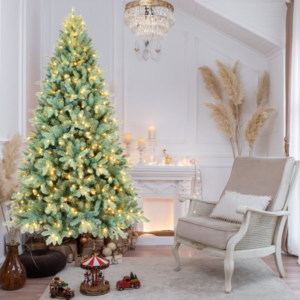 Artificial 7.5ft Blue Green Tint Christmas Tree With 2148 PE PVC Mixed Branch Tips, Memory Wire Iron Wire, Hinged Premium & Foldable Base For Indoor Holiday Decorating - Image 5