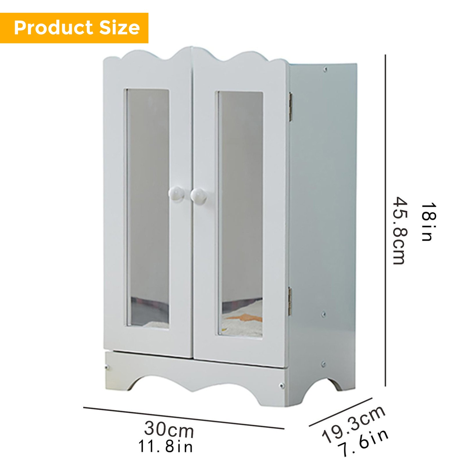 Wooden Baby Doll Closet With Mirror 6 Hangers 18 Inch Doll Clothes Storage Furniture Wardrobe For Over 3 Years Kids White - Image 3