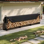 12.7FT Outdoor Firewood Rack With Cover, 152x14.2x46.1in,Heavy Duty Firewood Holder & 600D Oxford Waterproof Cover For Fireplace, Patio, Indoor/Outdoor Log Storage Rack For 3/4 Cord Of Firewood